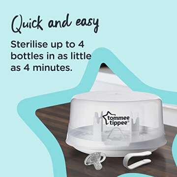 Tommee Tippee Microwave Steam Sterilizer for Baby Bottles and Accessories, Kills Viruses and 99.9% o...
