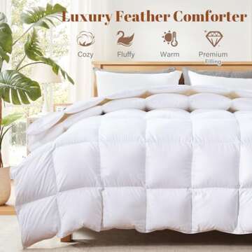Cosybay Queen Size Feather Down Fiber Comforter - Ultra Fluffy Duvet Insert with Soft Cotton Cover, ...