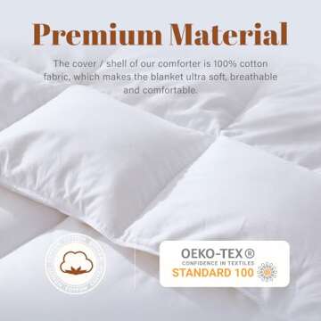 Cosybay Queen Size Feather Down Fiber Comforter - Ultra Fluffy Duvet Insert with Soft Cotton Cover, All Season Hotel Luxury Bedding with Corner Tabs, 90"x90" White