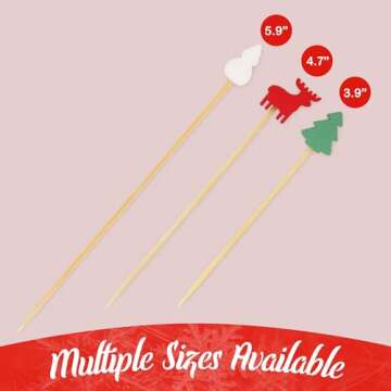 BambooMN - Christmas Holiday Bamboo Party Picks Skewers for Fruit Sandwiches Cocktails - 5.9" (15cm) - Pinetree, Reindeer, Snowman - 100pcs
