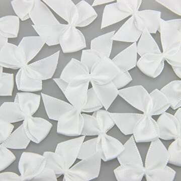 7Rainbows 50pcs Mini White Satin Ribbon Bows for DIY Craft and Decoration