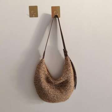 Straw Crossbody Shoulder Bag, Beach Woven Hobo Bags with Adjustable Strap, Large Capacity Straw Cres...