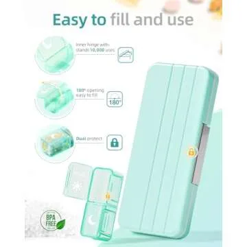 AM PM Pill Organizer 2 Times A Day, 7 Day Pill Box Weekly Pill Organizer Travel with Separate Container, Portable Daily Medicine Planner Dispenser Case for Vitamin, Fish Oils, Supplements（Green）