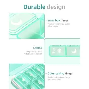 AM PM Pill Organizer 2 Times A Day, 7 Day Pill Box Weekly Pill Organizer Travel with Separate Container, Portable Daily Medicine Planner Dispenser Case for Vitamin, Fish Oils, Supplements（Green）