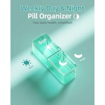 AM PM Pill Organizer 2 Times A Day, 7 Day Pill Box Weekly Pill Organizer Travel with Separate Container, Portable Daily Medicine Planner Dispenser Case for Vitamin, Fish Oils, Supplements（Green）