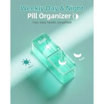 AM PM Pill Organizer 2 Times A Day, 7 Day Pill Box Weekly Pill Organizer Travel with Separate Container, Portable Daily Medicine Planner Dispenser Case for Vitamin, Fish Oils, Supplements（Green）