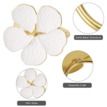 Lewondr Elegant Flower Napkin Rings Set for Table Decor