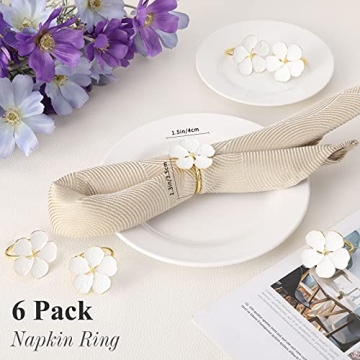 Lewondr Elegant Flower Napkin Rings Set for Table Decor