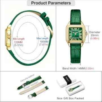 Szaikyri Classic Square Watches for Women with Roman Numerals Ladies Casual Dress Watch (Green-Gold)