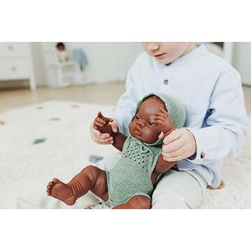 Miniland Clothes for Dolls 15 3/4'' Knitted Outfit Overall & Beanie Hat - ECO, Made in Spain, Quality, Role Play, Educational