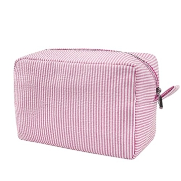Stylish Seersucker Cosmetic Bag for Travel and Everyday Use