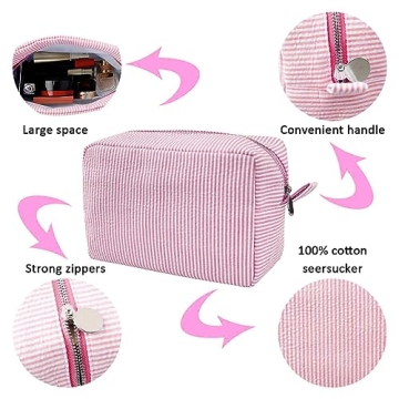 Stylish Seersucker Cosmetic Bag for Travel and Everyday Use