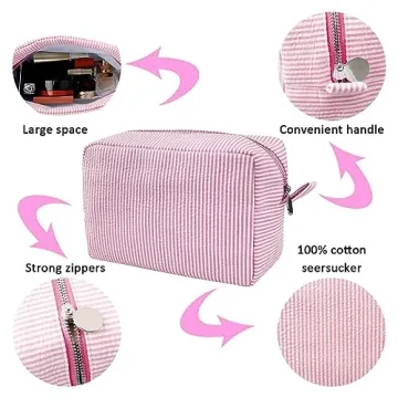 Stylish Seersucker Cosmetic Bag for Travel and Everyday Use