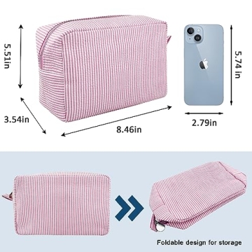 Stylish Seersucker Cosmetic Bag for Travel and Everyday Use