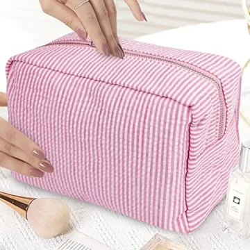 Stylish Seersucker Cosmetic Bag for Travel and Everyday Use