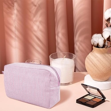 Stylish Seersucker Cosmetic Bag for Travel and Everyday Use