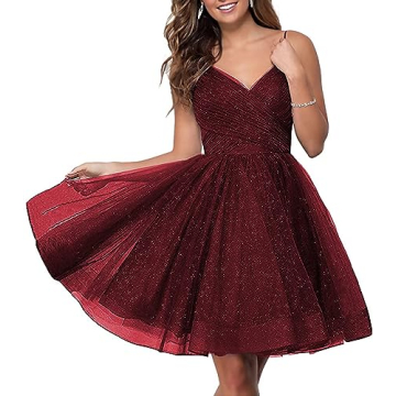 Women's Tulle Sparkle Burgundy Homecoming Dress - Perfect for Teens and Young Women