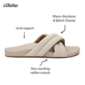 OLUKAI Hila Women's Beach Sandal, Water-Friendly Flip-Flop Slides, All-Day Wear & Ultra-Soft Comfort Fit, Cloudy/Cloudy, 8