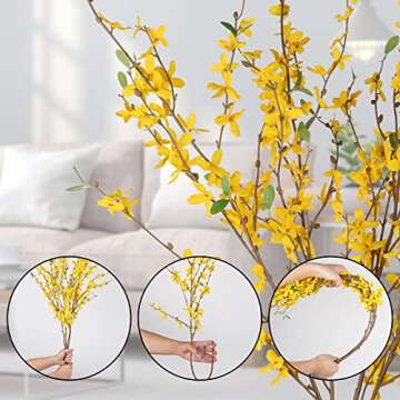 AILANDA 40.6''Artificial Flowers Silk Fake Forsythia Branches, 4PCS Faux Long Stem Flowers Winter Jasmine Orchids Yellow for Floral Arrangements Home Wedding Farmhouse Indoor Outdoor Cemetery Decor