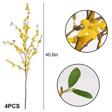 AILANDA 40.6''Artificial Flowers Silk Fake Forsythia Branches, 4PCS Faux Long Stem Flowers Winter Jasmine Orchids Yellow for Floral Arrangements Home Wedding Farmhouse Indoor Outdoor Cemetery Decor