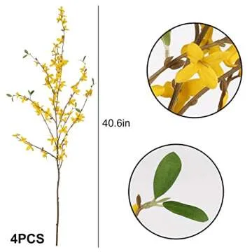 AILANDA 40.6''Artificial Flowers Silk Fake Forsythia Branches, 4PCS Faux Long Stem Flowers Winter Jasmine Orchids Yellow for Floral Arrangements Home Wedding Farmhouse Indoor Outdoor Cemetery Decor
