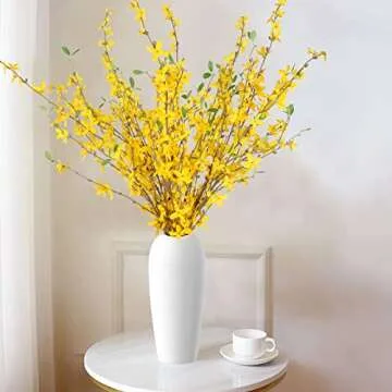 AILANDA 40.6''Artificial Flowers Silk Fake Forsythia Branches, 4PCS Faux Long Stem Flowers Winter Jasmine Orchids Yellow for Floral Arrangements Home Wedding Farmhouse Indoor Outdoor Cemetery Decor