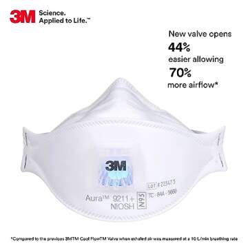 3M Aura N95 Respirator 9211+ - Cool Flow Valve, Pack of 10
