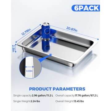 WantJoin Full Size Steam Table Pans, 6-Pack 2.5 Inch Deep Restaurant Steam Table Pans Commercial, Hotel Pan Made of 201 Gauge Stainless Steel