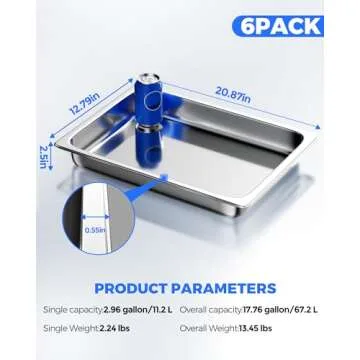 WantJoin Full Size Steam Table Pans, 6-Pack 2.5 Inch Deep Restaurant Steam Table Pans Commercial, Hotel Pan Made of 201 Gauge Stainless Steel