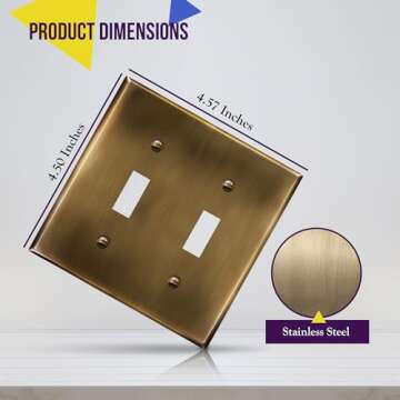 ENERLITES Double Toggle Light Switch Metal Cover Plate, Stainless Steel Wall Plate, Corrosion Resist...
