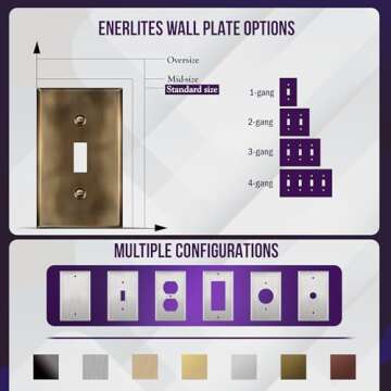 ENERLITES Double Toggle Light Switch Metal Cover Plate, Stainless Steel Wall Plate, Corrosion Resistant, Standard Size 2-Gang 4.50" x 4.57", Stainless Steel 201, 7712-AB, Antique Brass (Pack of 1)