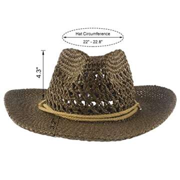 Muryobao Womens Summer Straw Hat Wide Brim Outdoor UV Protection Cowboy Sun Hat Foldable Packable Fedora Travel Beach Cap UPF 50+ with Wind Lanyard Brown