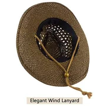 Muryobao Womens Summer Straw Hat Wide Brim Outdoor UV Protection Cowboy Sun Hat Foldable Packable Fedora Travel Beach Cap UPF 50+ with Wind Lanyard Brown