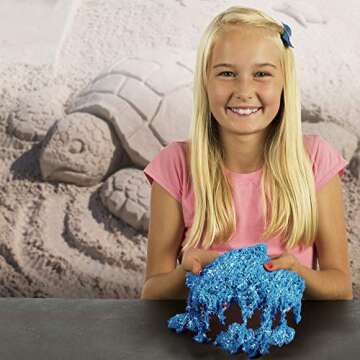 NATIONAL GEOGRAPHIC Sparkling Play Sand - 2 LBS of Shimmering Sand with Castle Molds and Tray (Blue) - A Fun Sensory Activity