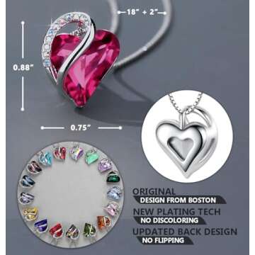 Leafael Necklaces for Women, Infinity Love Heart Pendant with Tourmaline Pink Birthstone Crystal for October, Silver Plated 18 plus 2 inch Chain, Jewelry Gifts for Wife and Her