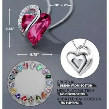 Leafael Necklaces for Women, Infinity Love Heart Pendant with Tourmaline Pink Birthstone Crystal for October, Silver Plated 18 plus 2 inch Chain, Jewelry Gifts for Wife and Her