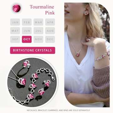 Leafael Necklaces for Women, Infinity Love Heart Pendant with Tourmaline Pink Birthstone Crystal for October, Silver Plated 18 plus 2 inch Chain, Jewelry Gifts for Wife and Her