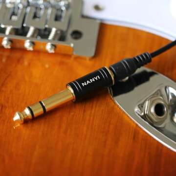 NANYI 1/4'' Male to 1/8'' Female Stereo Headphone Adapter Connect Cable, Upgrade 6.35mm Jack Stereo Socket Male to 3.5mm Jack Stereo Plug Female for Headphone, Amp Adapte, Black 1-Pack