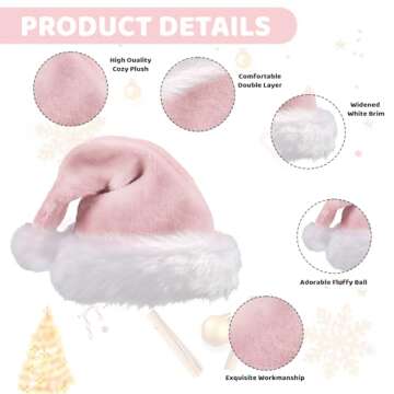 GlyinnHe Pink Christmas Santa Hats for Adults Christmas New Year Party Decorations and Supplies