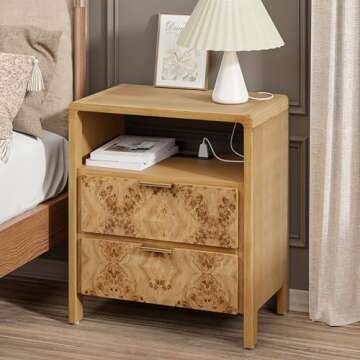 COZAYH Farmhouse Nightstand Set of 2 with Charging Station, Side Table with Power Outlet and USB & T...