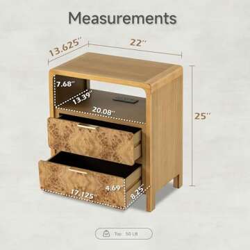 COZAYH Farmhouse Nightstand Set of 2 with Charging Station, Side Table with Power Outlet and USB & Type C Ports, Wood Bedside Table for Bedroom, Fully Assembled, Rustic, Brown