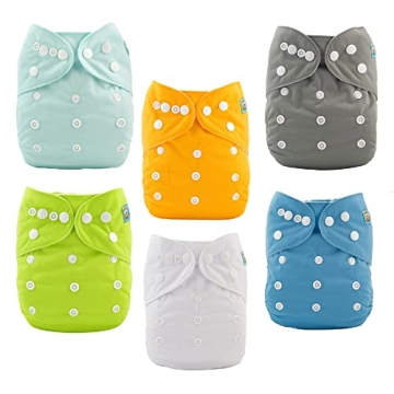 ALVABABY Baby Cloth Diaper 6 Pack with 12 Inserts - One Size, Washable, Reusable Covers
