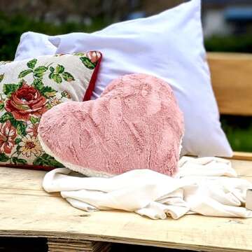 Tache Pink Heart Shaped Pillow - Faux Fur White Fleece Valentine's Romantic Super Soft Stuffed Light...