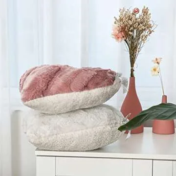 Tache Pink Heart Shaped Pillow - Faux Fur White Fleece Valentine's Romantic Super Soft Stuffed Light Blush Dusty Rose Furry Pillow 16x14 Pink Heart Pillow