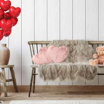 Tache Pink Heart Shaped Pillow - Faux Fur White Fleece Valentine's Romantic Super Soft Stuffed Light Blush Dusty Rose Furry Pillow 16x14 Pink Heart Pillow