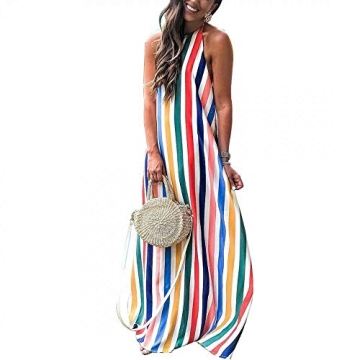 Vibrant Backless Striped Maxi Dress - Perfect Summer Sundress