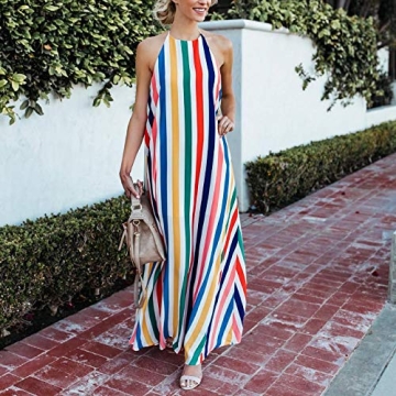 Trendy Backless Striped Maxi Dress for Summer