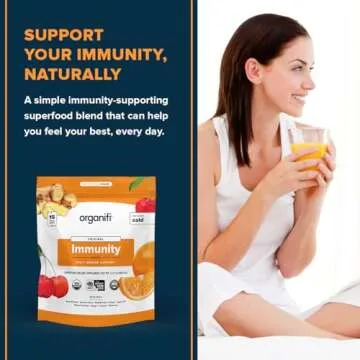 Organifi Immunity - Organic Superfood Immunity Support - 15 Single Serve Packets - Immunity Powder for T Cell Production and Upper Respiratory Health - Mushroom Beta Glucans, Vitamin C, D and Zinc