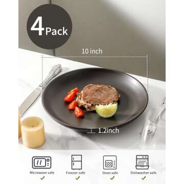Tikooere Stoneware Dinner Plates, 10 Inch Serving Dishes Set of 4 for Kitchen, Ceramic Dinnerware Di...