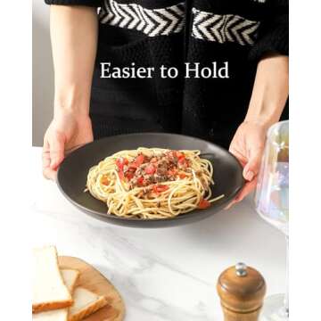 Tikooere Stoneware Dinner Plates, 10 Inch Serving Dishes Set of 4 for Kitchen, Ceramic Dinnerware Dishes for Steak, Pancakes, Scratch Resistant Plate Set, Microwave & Dishwasher Safe, Matte Black